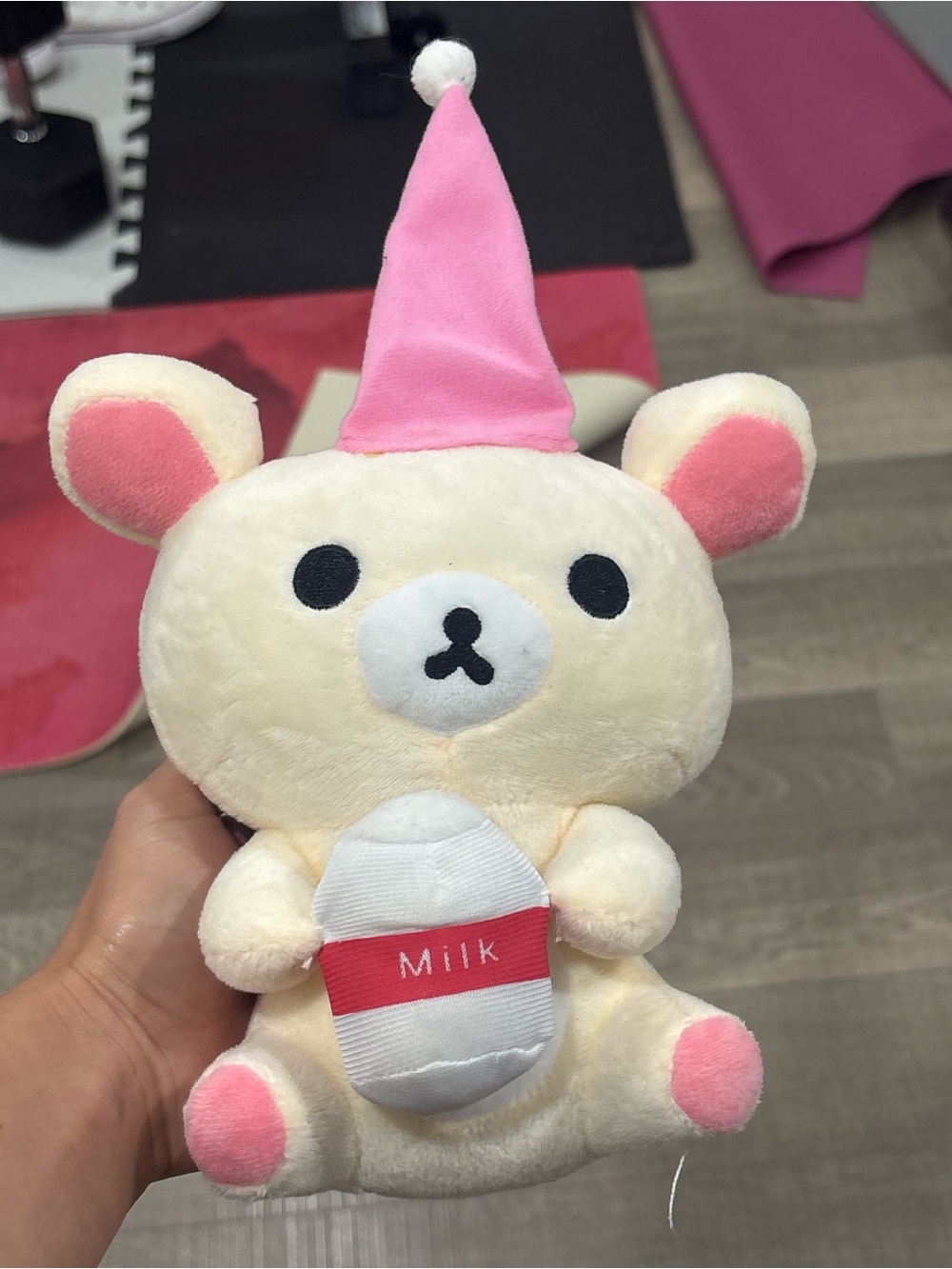 San-x korilakkuma rilakkuma and Pink Plush Bear with Milk Bottle - kawaii